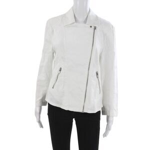 Level 99 Women Biker Jacket White Collared Button Long Sleeve Size L